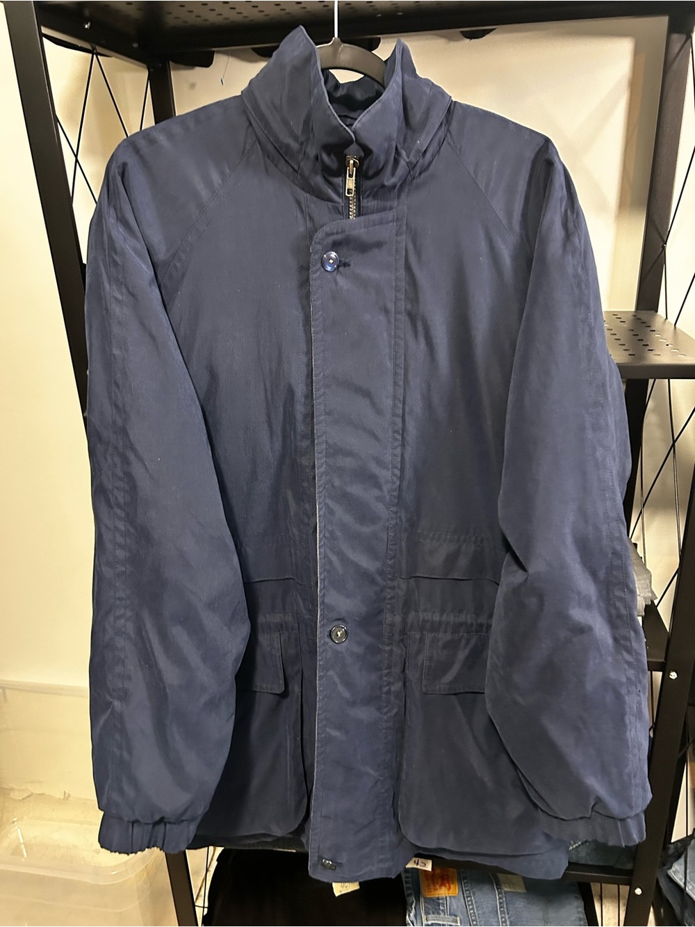 Men's London Fog Parka/Utility Jacket Sz Medium Navy Blue Zip Out Lined Coat